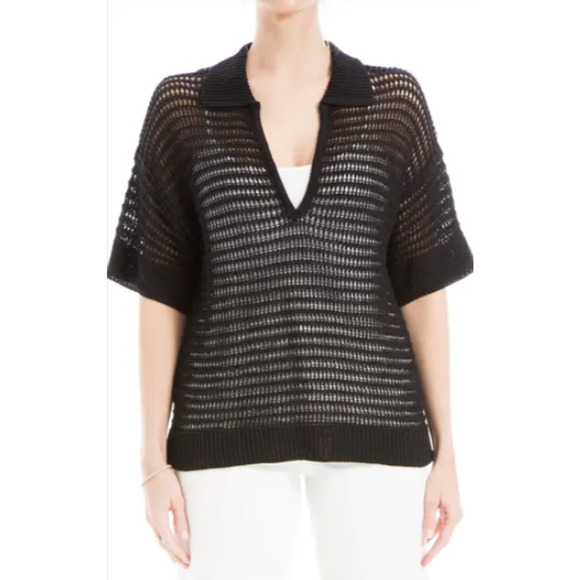 Max Studio Women's V-Neck Black Knit Polo Sweater Size XS Oversized - Picture 1 of 4